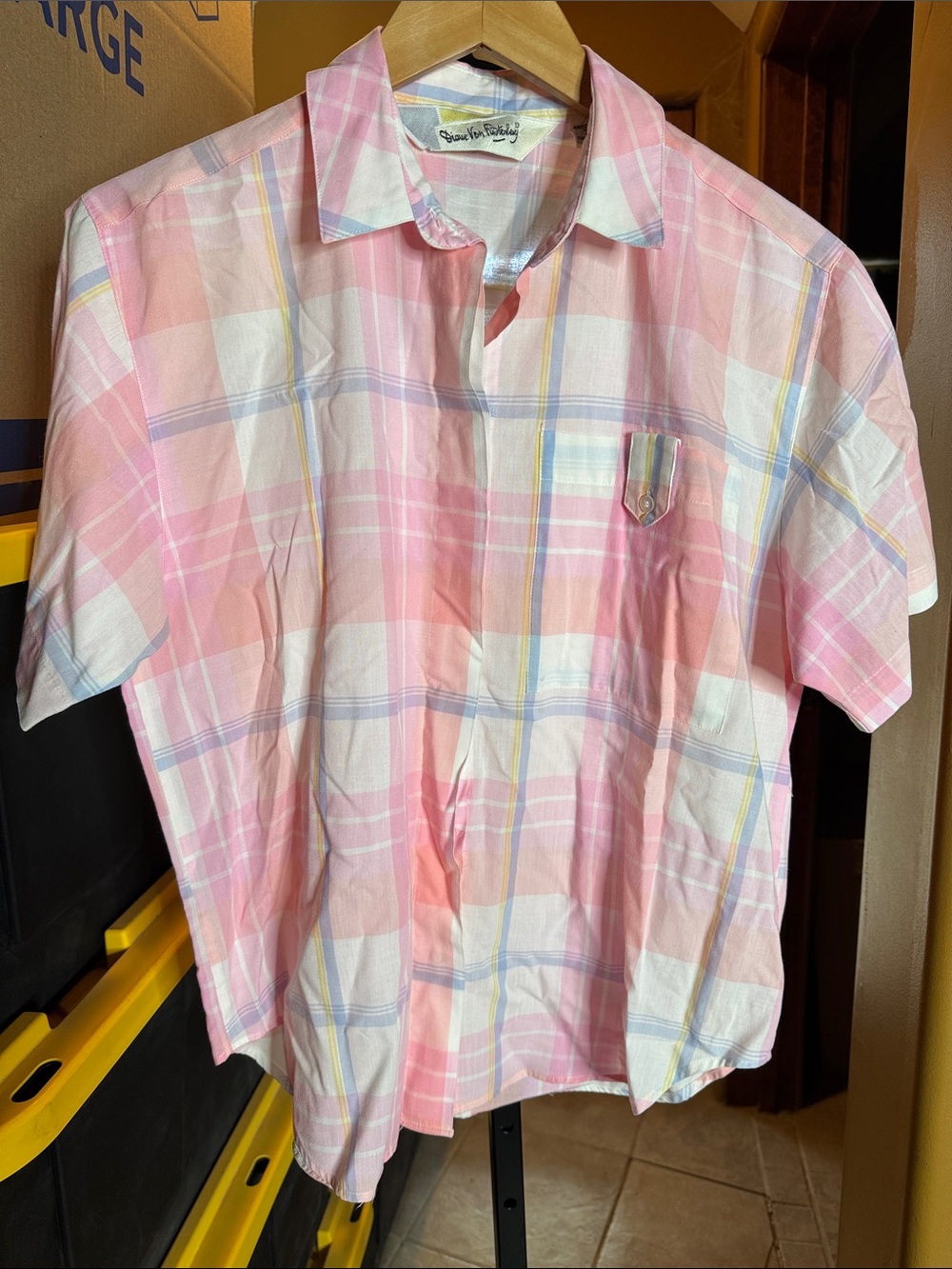 Vintage Diane Von Furstenberg Pastel Plaid Button Up Shirt Pink Size Medium - Picture 2 of 9